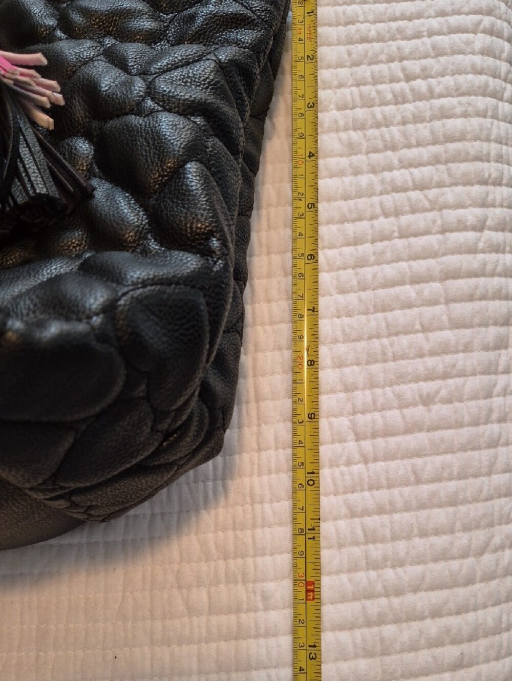 Betsey Johnson Black and Hot Pink Quilted Heart Tote with Tassel - Picture 8 of 10